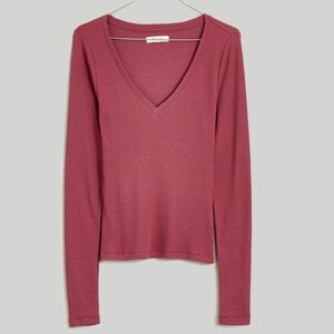 NWT Madewell Brightside Finerib V-Neck Long-Sleeve Tee Pressed Grape Size XS